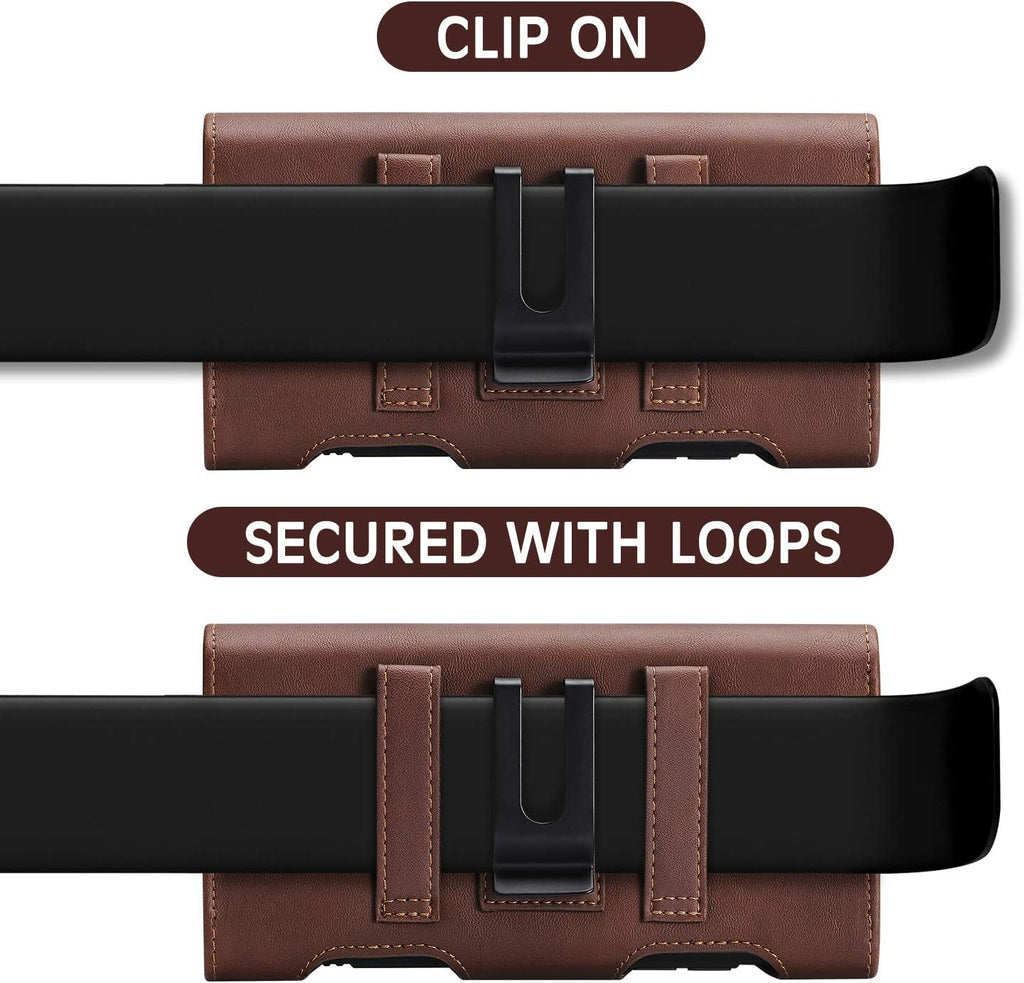 BECPLT Leather Galaxy S24 Ultra/Plus Holster Case with Belt Clip, ID Card Holder, Compatible with Galaxy S23+, Note 10+, S20+, A71, Note 9, 8, LG Stylo 5 (Brown)