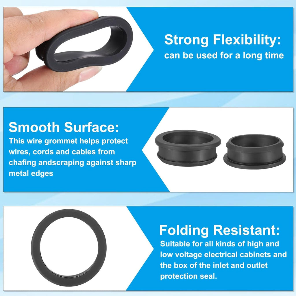 PATIKIL 48.6mm / 1-15/16 Inch Drill Hole,1-11/16 Inch ID Rubber Grommets, 3Pcs Top Hat Grommet for Wiring Eyelet Ring Gasket Automotive Firewall Cable Hole Plugs Wires Protection, Black