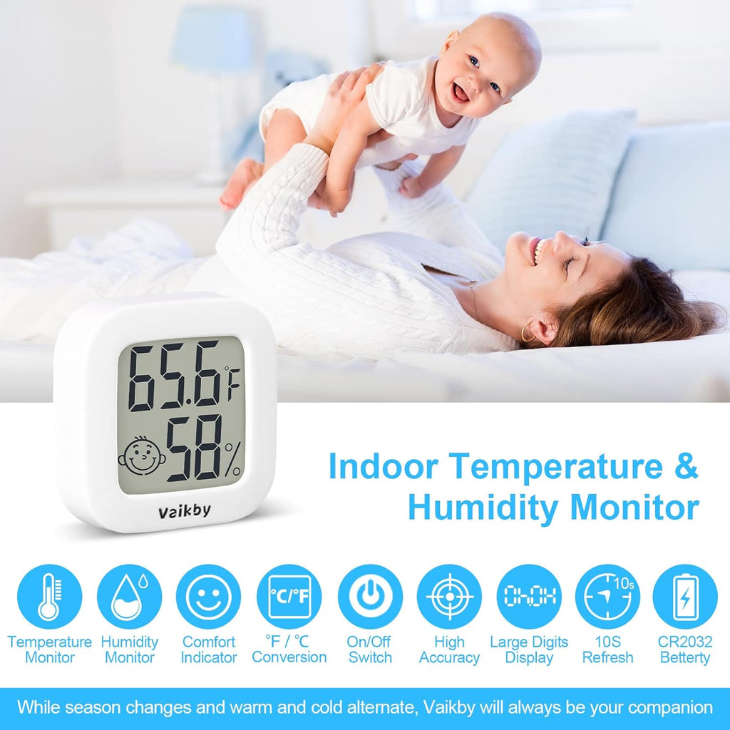 Vaikby Indoor Thermometer 4Pack, Humidity Gauge Meter Digital Hygrometer Room Thermometer for Home, Hight Accurate Temperature and Humidity Monitor, Large LCD Display Fahrenheit or Celsius