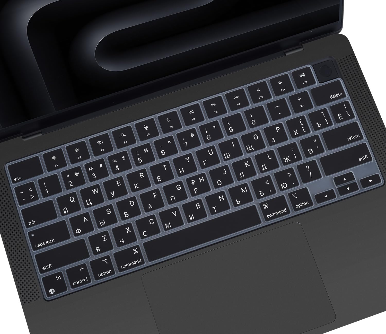 Russian Keyboard Cover Skin for 2024 2023 2022 2021 Apple MacBook Pro 14 A3112 A3401 A3185 A2992 A2918 A2442 A2779, MacBook Pro 16 A3403 A3186 A2991 A2485 A2780 M4 M3 M2 M1 Pro Max Protector-Black