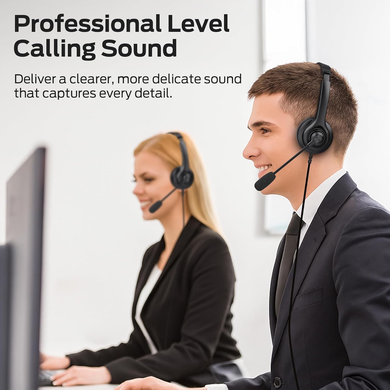 Monster VoiceLink 100 Wired Binaural Headset for PC/Laptop, Computer Headset Stereo Headphones with Microphone, Clear Talk USB-C Wired Headphone for Office, Telephone Counselling Services Work