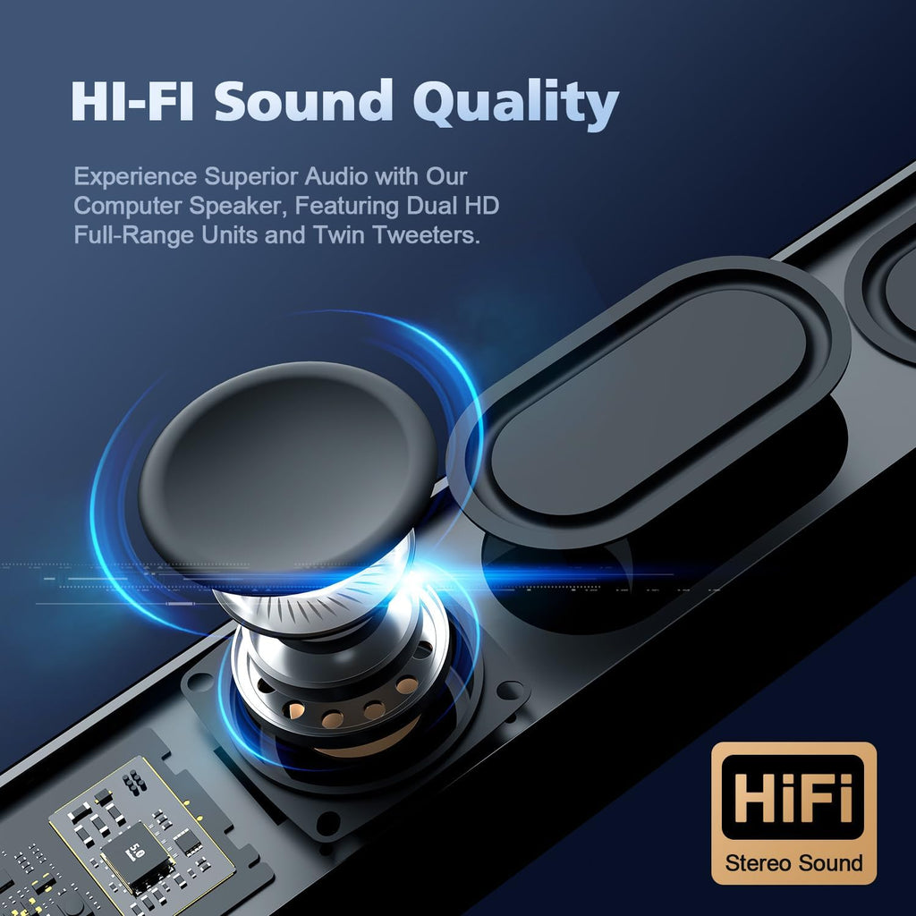 Computer Speakers for Desktop PC, HiFi Stereo Poratble 5.3 Bluetooth Computer Speakers, Computer Sound bar, 3.5mm Aux-in Pc Soundbar with Deep Impactful Bass, Gaming Speakers for PC,Laptop,Tablet
