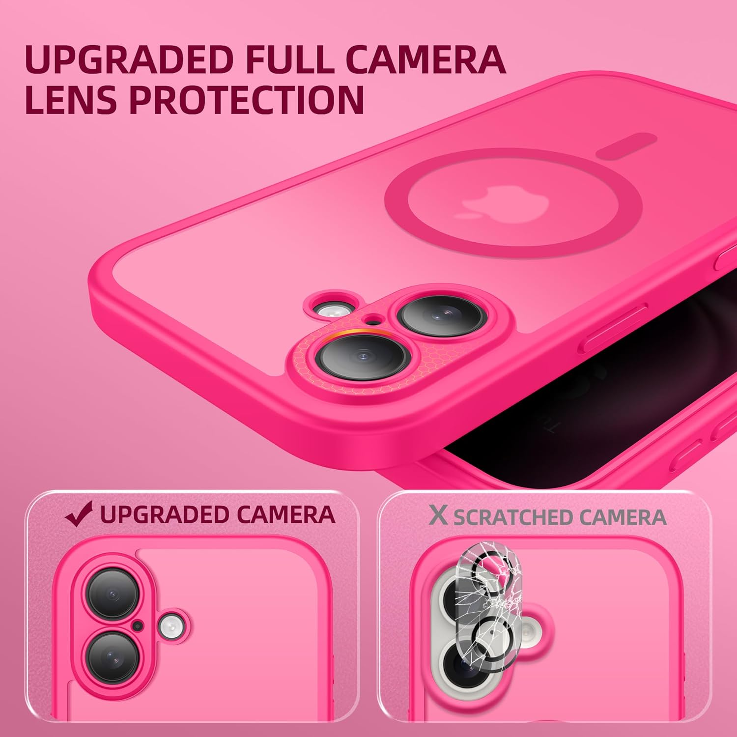 BERFY Magnetic for iPhone 16 Case, Compatible with MagSafe, Built-in Privacy Screen Protector and Upgraded Camera Protection, Anti-Spy Full Body Shockproof Phone Case for 16 6.1", Hot Pink