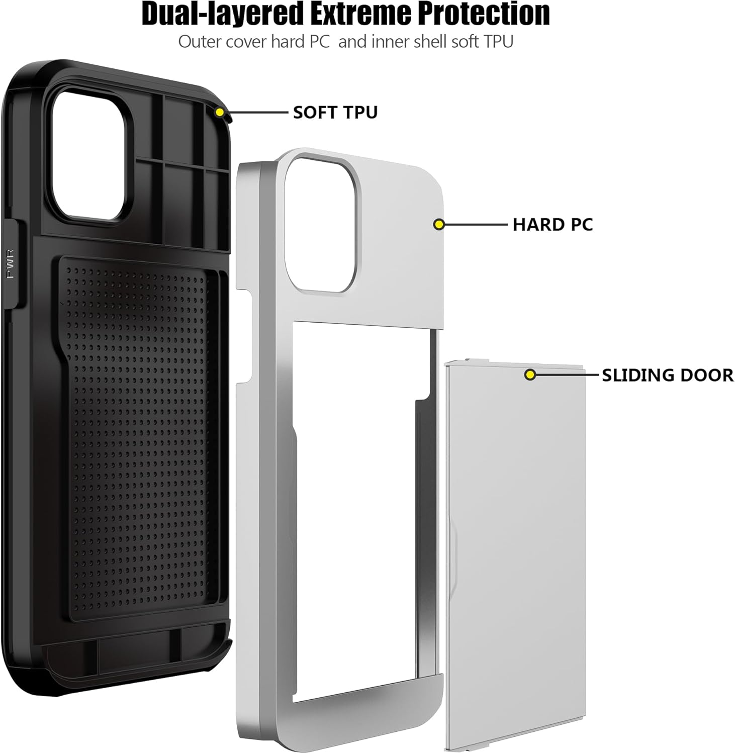 Nvollnoe for iPhone 12/iPhone 12 Pro Case with Card Holder Heavy Duty Protective Dual Layer Shockproof Hidden Card Slot Slim Wallet Case for iPhone 12/12 Pro for Men&Women(Silver)