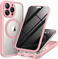 Magnetic for iPhone 15 Pro Max Case, Compatible with MagSafe, Built-in Privacy Screen Protector and Camera Protection, Anti Spy Full Body Dustproof Shockproof Hard Phone Case 6.7", Pink