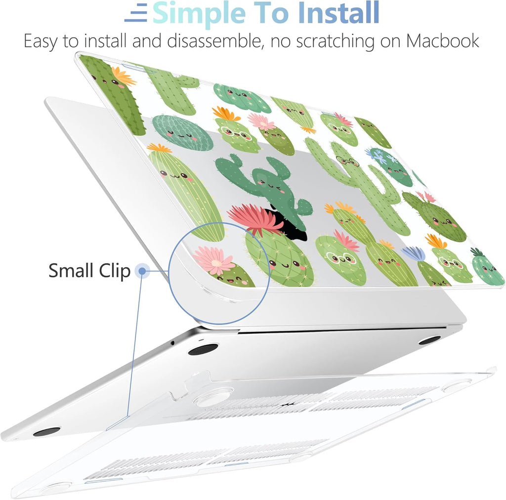 MEEgoodo Case for M4/M3/M2 MacBook Air 13.6 inch Case 2025 2024 2022, Fit Model A3240/A3113/A2681, Laptop Hard Shell with Keyboard Cover Compatible with MacBook Air 13 inch, Smiley Cactus