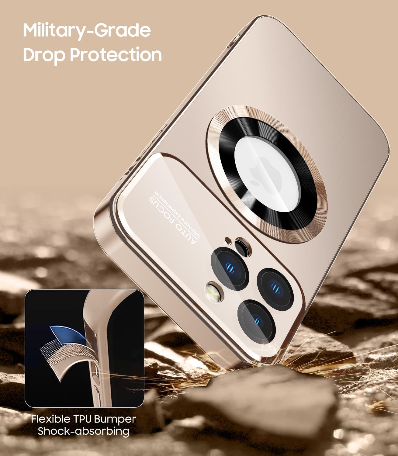 Magnetic for iPhone 16 Pro Case, Compatible with MagSafe, Built-in Camera Lens Protector, Logo View, Military Grade Drop Protection Phone Cover, Desert Titanium