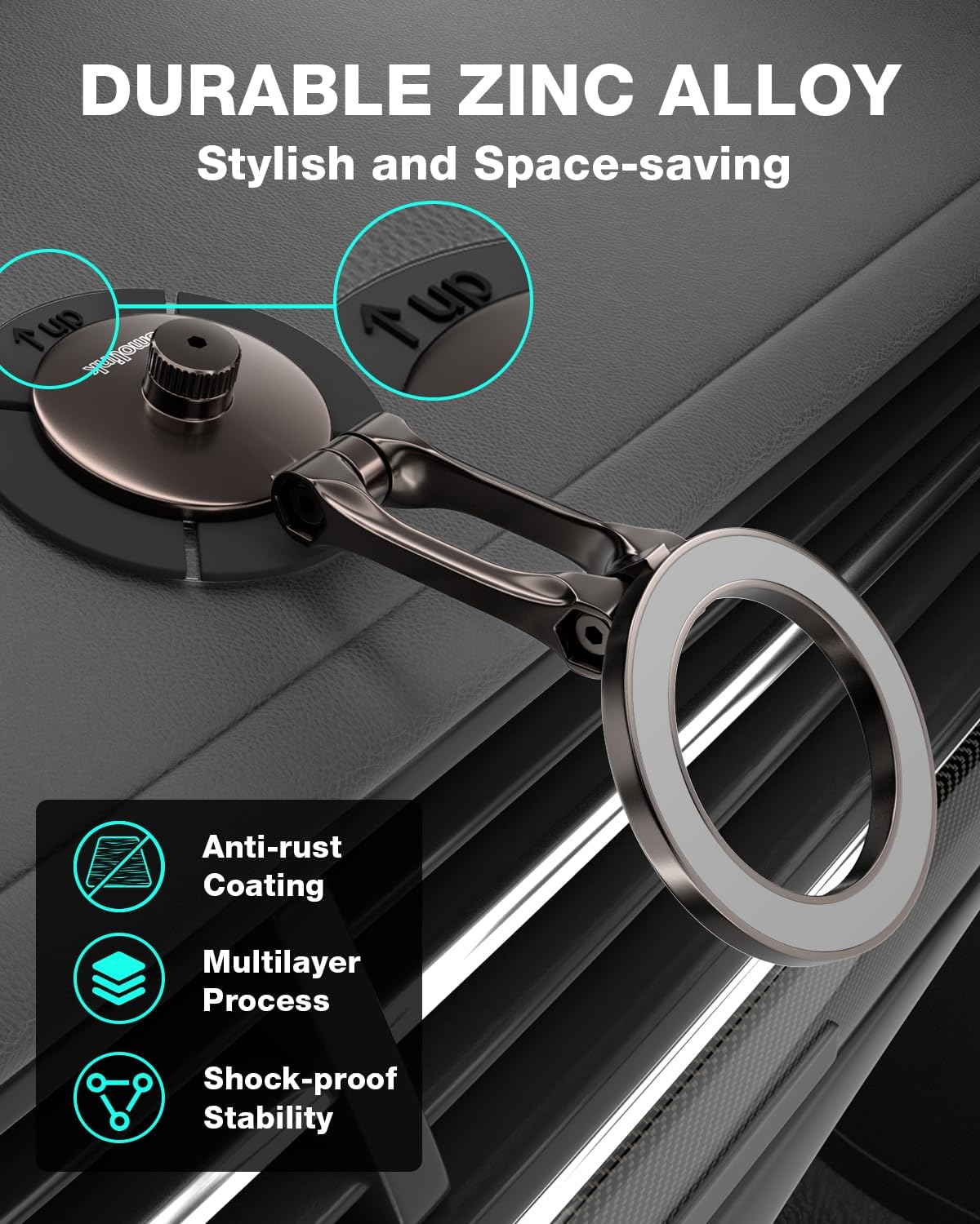 Smolink Tesla Phone Mount, All Metal Strong Magnet Magnetic Phone Holder for Car Dashborad and Tesla Model 3/Y/S/X, Foldable Hidden for MagSafe Car Mount Fit for iPhone All Phones, Grey