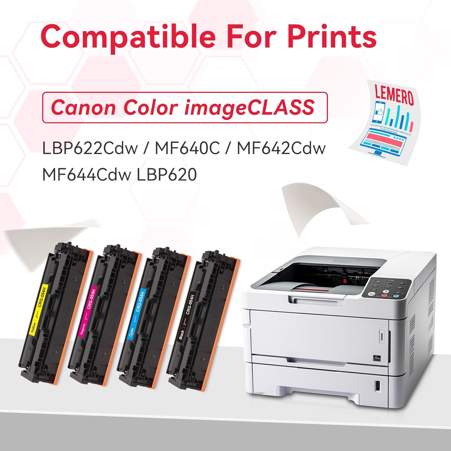 LEMERO Compatible 054H Toner Cartridge Replacement for Canon 054 054H Toner Cartridges Set for Canon Color ImageCLASS MF644Cdw MF642Cdw LBP622Cdw MF641Cw Printer (Black Cyan Magenta Yellow, 4-Pack)