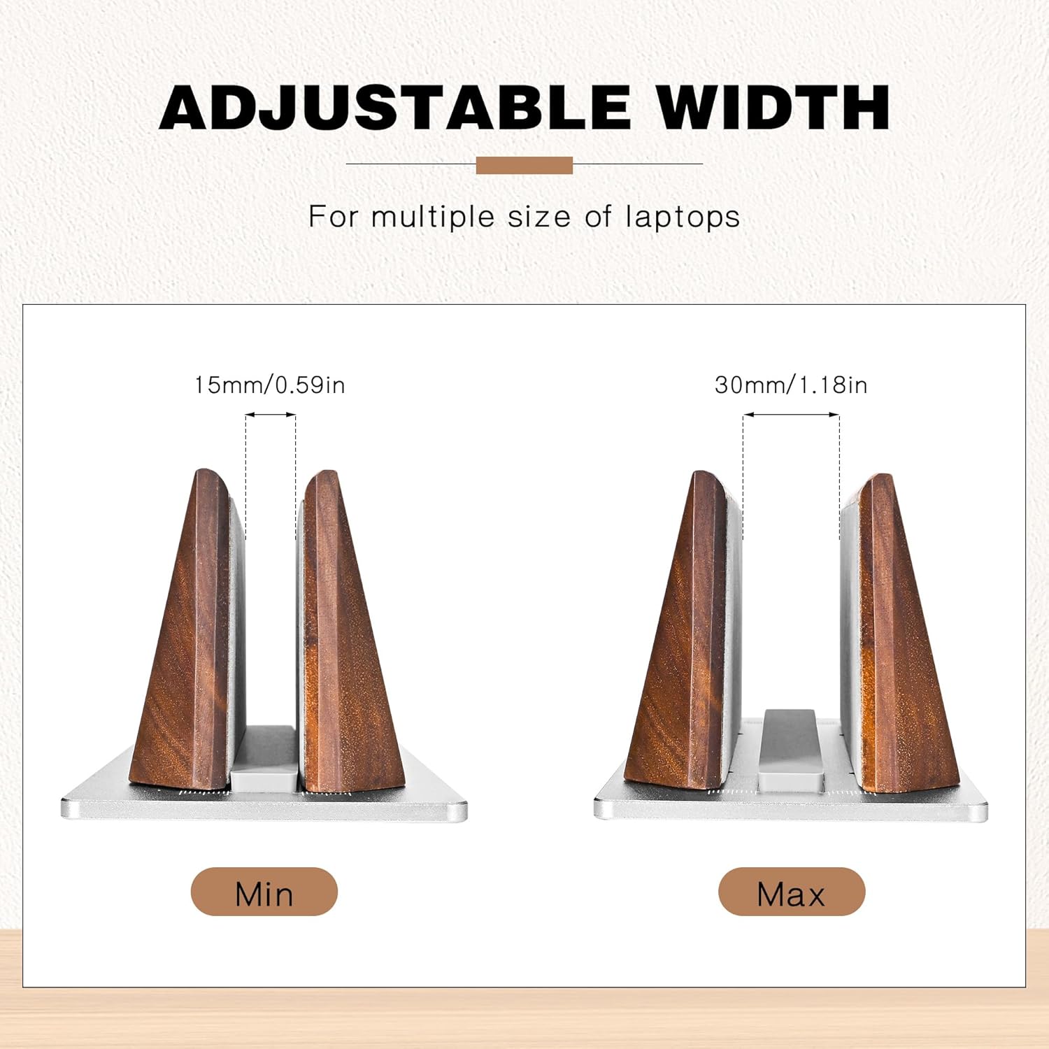 muso wood Vertical Laptop Stand, Walnut Laptop Holder Desktop Stand with Adjustable Dock Size, Wooden Laptop Stand for MacBook Pro and Other Laptops