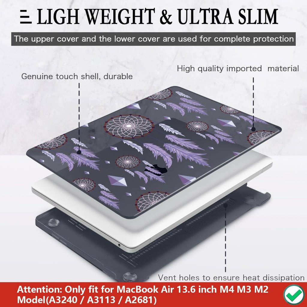 CISSOOK Compatible with MacBook Air 13.6 inch Case 2025 2024 2023 2022 Release A3240 M4 A3113 M3 A2681 M2, Plastic Hard Shell Case & Keyboard Cover & Screen Protector, Dream Catcher