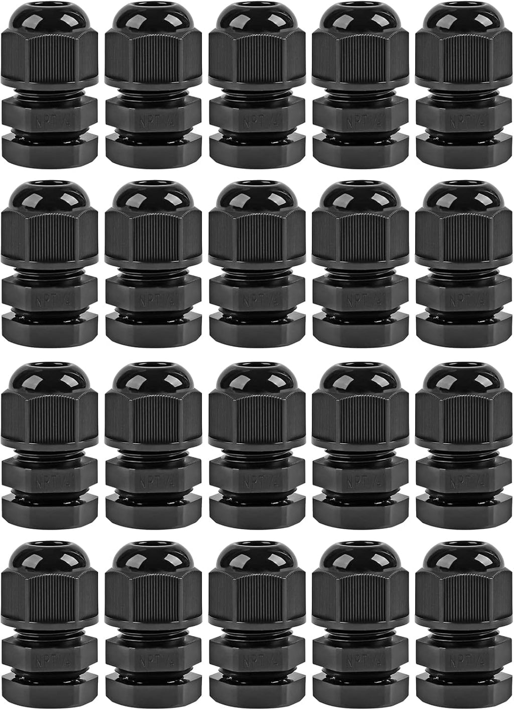 XHF 20 Pcs 1/4 Inch IP68 Strain Relief Nylon Cord Grip NPT Cable Glands Adjustable UL Listed and RoHS Compliant (Black)