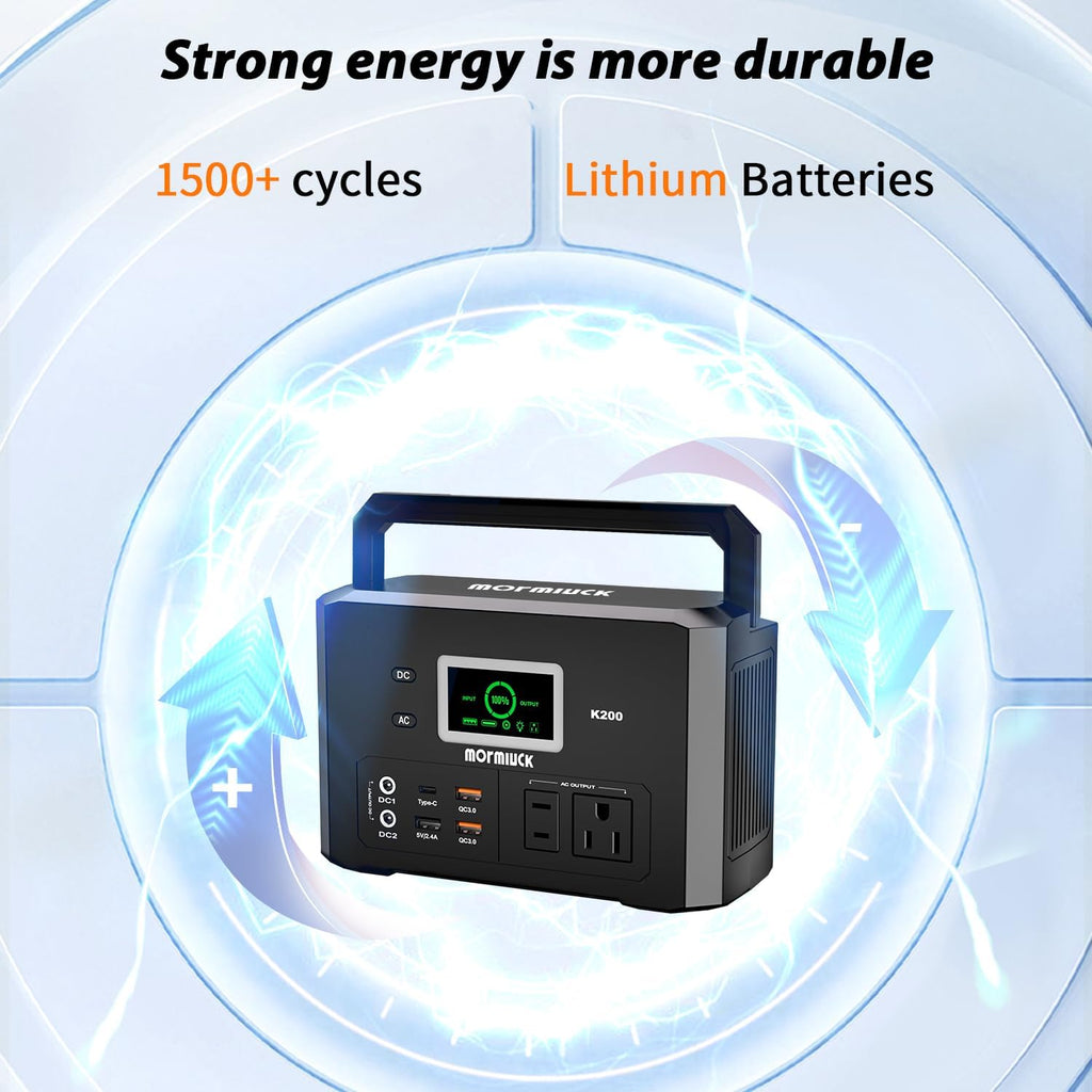 200W Portable Power Station (400W Peak), mormluck 118Wh Solar Generators with 110V/200W AC Outlet（NO SOLAR PANEL）, 32000mAh Lithium Battery for Home Backup, Outdoor Adventures, and RV Emergencies