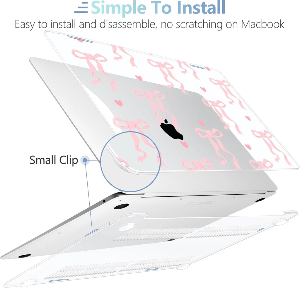 MEEgoodo for MacBook Air 13 inch Case 2021 2020 2019 2018 Released A2337 M1 A2179 A1932 with Touch ID, Plastic Hard Shell & Keyboard Cover Compatible with MacBook Air Case 13.3,Trendy Bow & Hearts
