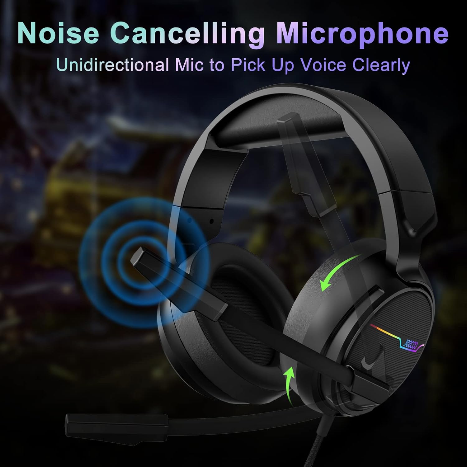 Jeecoo V20U USB Pro Gaming Headset for PC - 7.1 Surround Sound Headphones with Noise Cancelling Microphone- Memory Foam Ear Pads for Laptop Computers