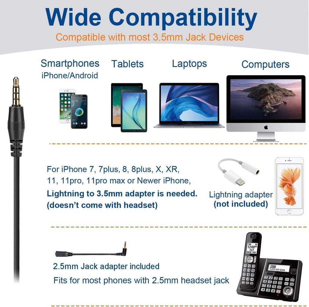 Wantek Cell Phone Headset with Microphone Noise Cancelling for PC,3.5mm Jack,Volume Control,Wired Computer Headset for Zoom Skype,for Office,Business, Call Center, Clear Chat