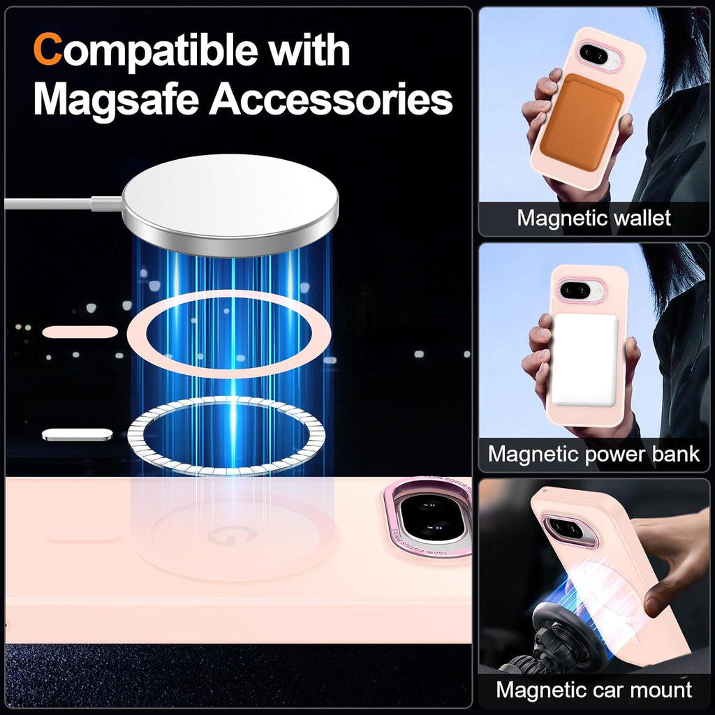 Magnetic for Google Pixel 9a Case, [Military Grade Drop Protection] [Compatible with MagSafe] Shockproof Slim Translucent Matte Anti-Slip for Women Girls Men Case, Pink