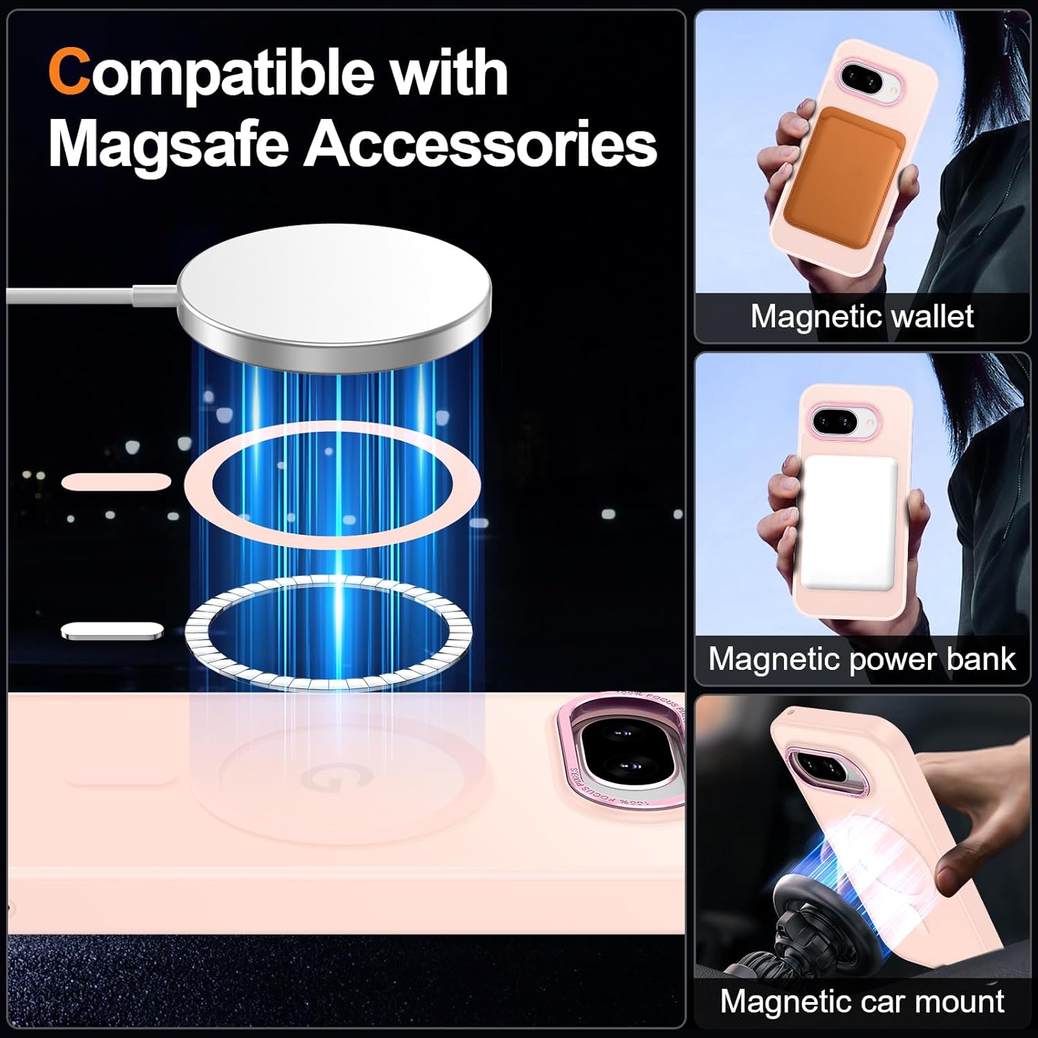 Magnetic for Google Pixel 9a Case, [Military Grade Drop Protection] [Compatible with MagSafe] Shockproof Slim Translucent Matte Anti-Slip for Women Girls Men Case, Pink