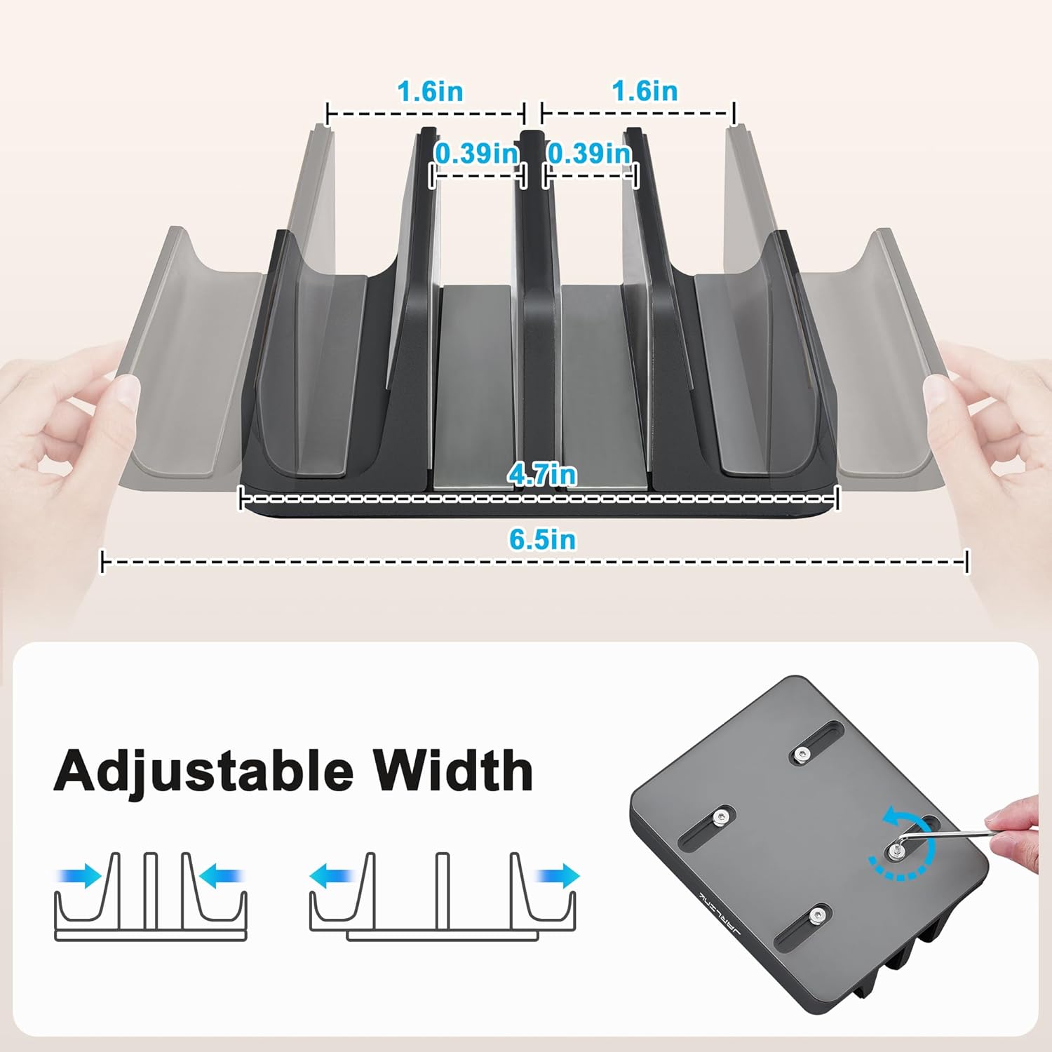JARLINK 4-in-1 Adjustable Vertical Laptop Stand Holder, Aluminum Dual Slots Laptop Rack for Desk, Space-Saving Organizer Compatible with All MacBook, Surface, Chromebook, and Gaming Laptops (Black)
