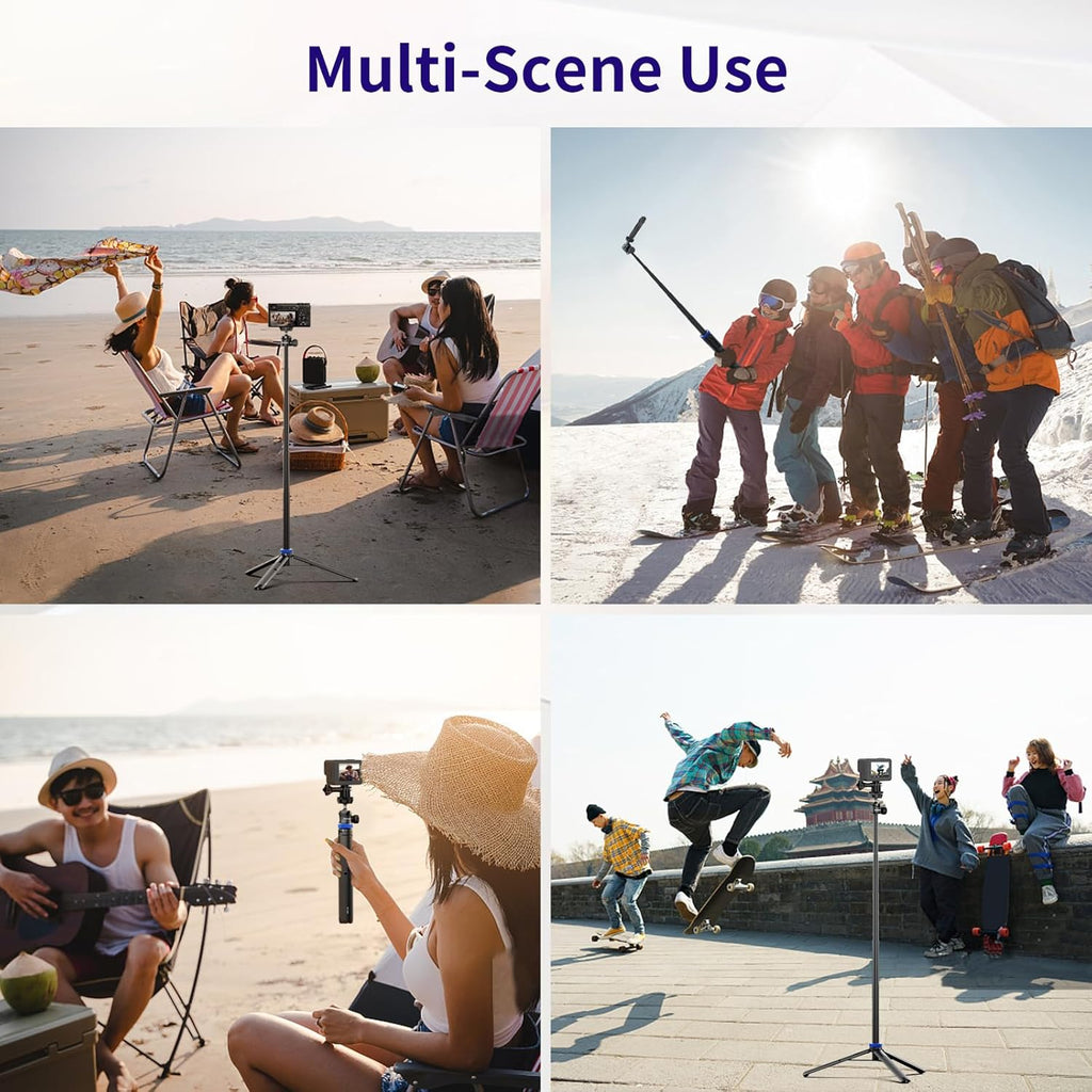Selfie Stick Tripod for Gopro Camera, 62" Extendable Tripod Stand with 360° Ball Head 1/4" Screw, Portable Lightweight Camera Tripod for GoPro Max Hero 11 10 9 8 7 6 5 DJI OSMO Action Camera