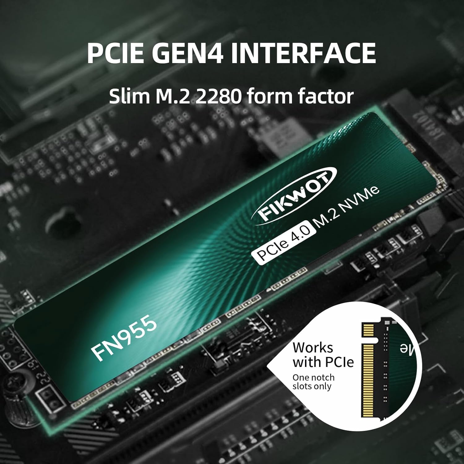 FN955 1TB NVMe SSD M.2 2280 PCIe Gen4x4, Up to 7300MB/s, 3D NAND TLC Flash Internal Solid State Drive, Configure SLC Cache, Storage and Memory Expansion for PS5 Laptop Desktop