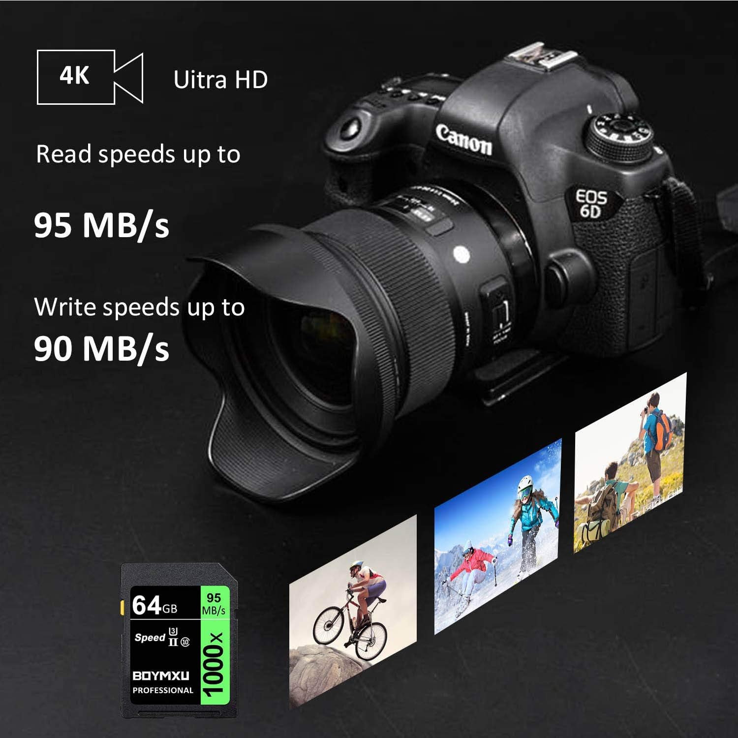 Professional 1000x UHS-I U3 64GB Memory Card - Up to 95MB/s, Compatible with Computers, Cameras & Camcorders - Green/Black
