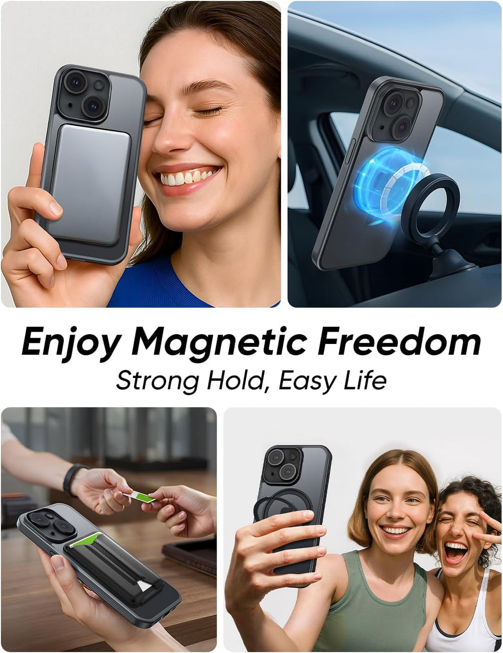 MAGIC JOHN for iPhone 15 Case 360° Rotatable Magnetic Invisible Stand, Fit for MagSafe 15 Phone Case, 16FT Military Grade Shockproof for iPhone Case with Kickstand, Black