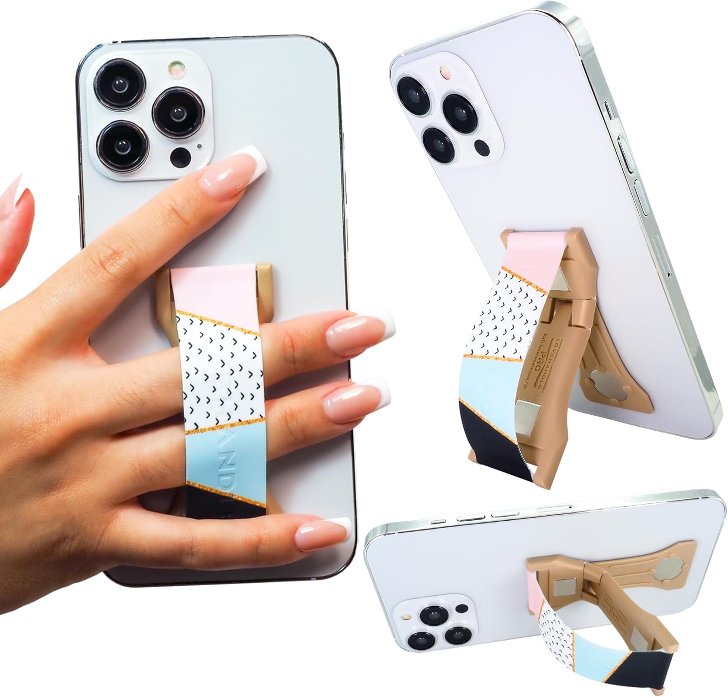 LOVEHANDLE PRO Premium Phone Grip - Silicone Phone Strap - Magnetic Phone Mount and Kickstand for Smartphone and Tablet - Kaleidoscope Silicone