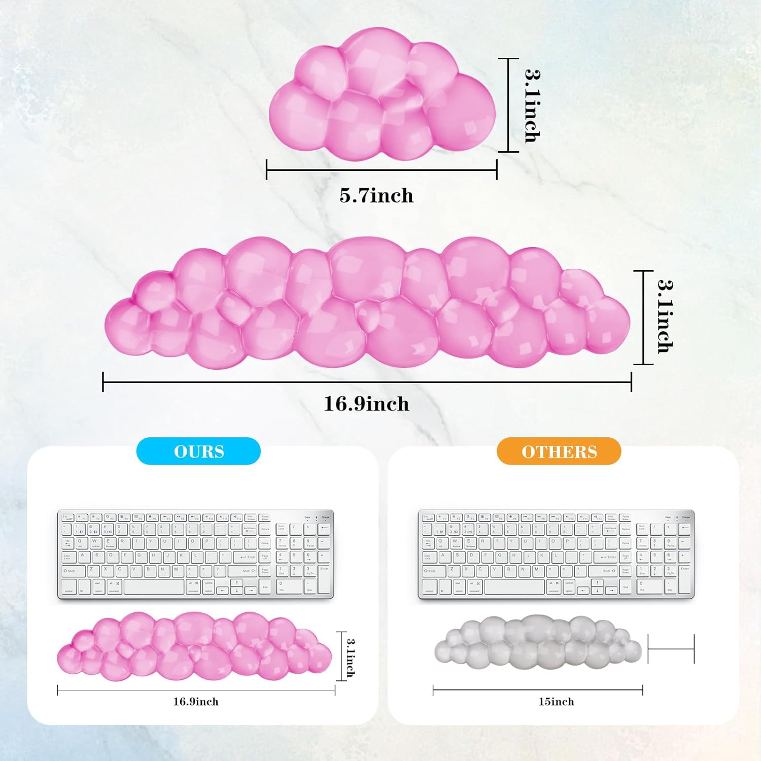 Gel Cloud Keyboard and Mouse Wrist Rest, Cute Wrist Support and Arm Support Keyboard Rest for Keyboard and Mouse Typing Pain Relief，Suitable for Office/Computer/Laptop/Gaming (Pink)