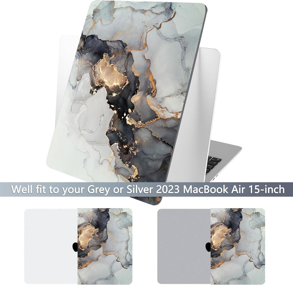 Batianda Premium Case for New MacBook Air 15 inch 2025 M4 2024 2023 with M3 M2 Chip Model A3114 A2941, Designed Protective Plastic Hardshell & Keyboard Cover & Screen Protector, Gold Fluid Art