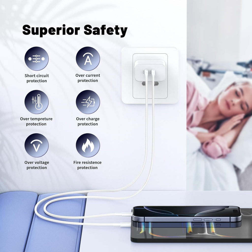 iPhone 16 15 Pro Max Charger Fast Charging,45W Dual Port USB C Fast Charger Block [2-Pack] & Extra Long 60W 3/6/10/10FT USB C Cable - PD Quick Adapter 3.0 for iPhone 16 15/16 15Pro/16 15 Plus.