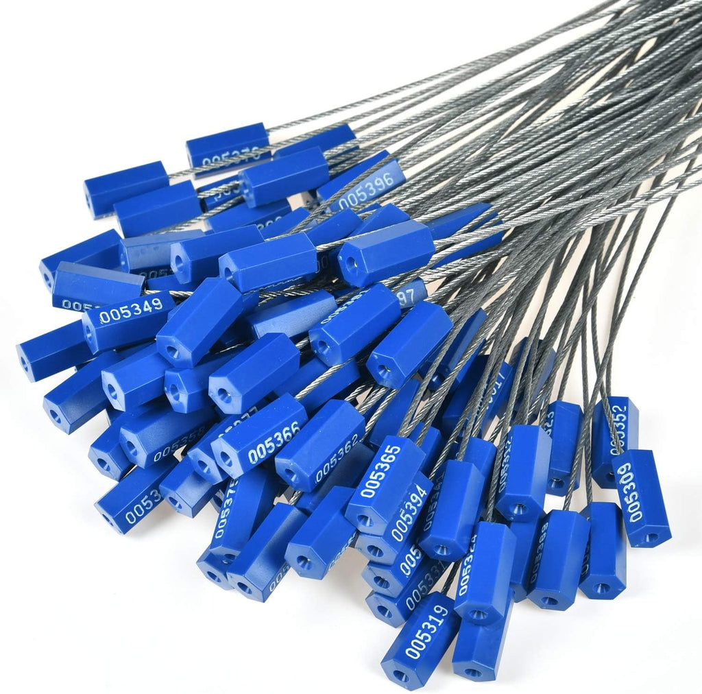 Leadseals(R) 50 Security Cable Seals Numbered Security Tags Tamper Proof Tags Pull Tight Steel Wire Seals for Truck, Trailers, Cargo, Containers, Vans, Oil Tank, Milk Vehicle (Blue, Pack of 50pcs)
