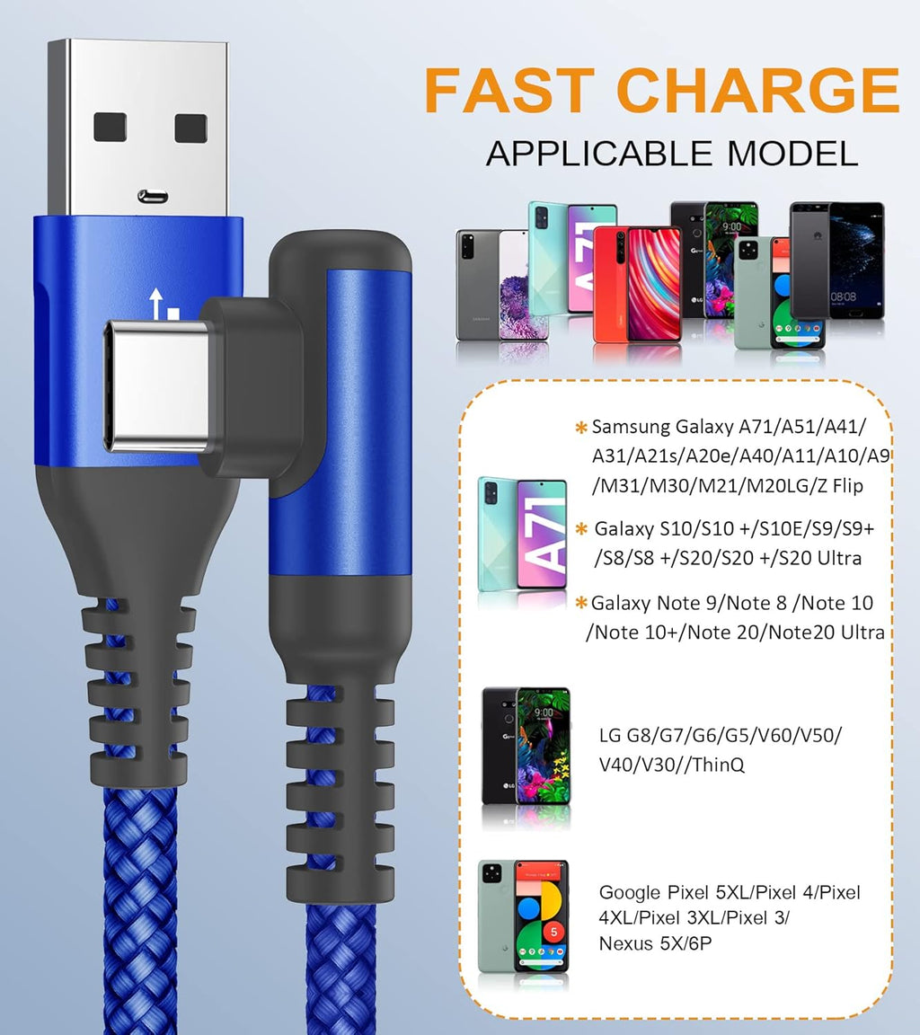 sweguard USB Type C Charger Cable Right Angle [2-Pack,10FT] iPhone 16 Charger Nylon Braided Cord for iPhone 15 16 Pro Max Samsung Galaxy S25 S24 S23 S22 S21 S20 S10 S9 Note A15 A55 Flip Pixel LG Moto