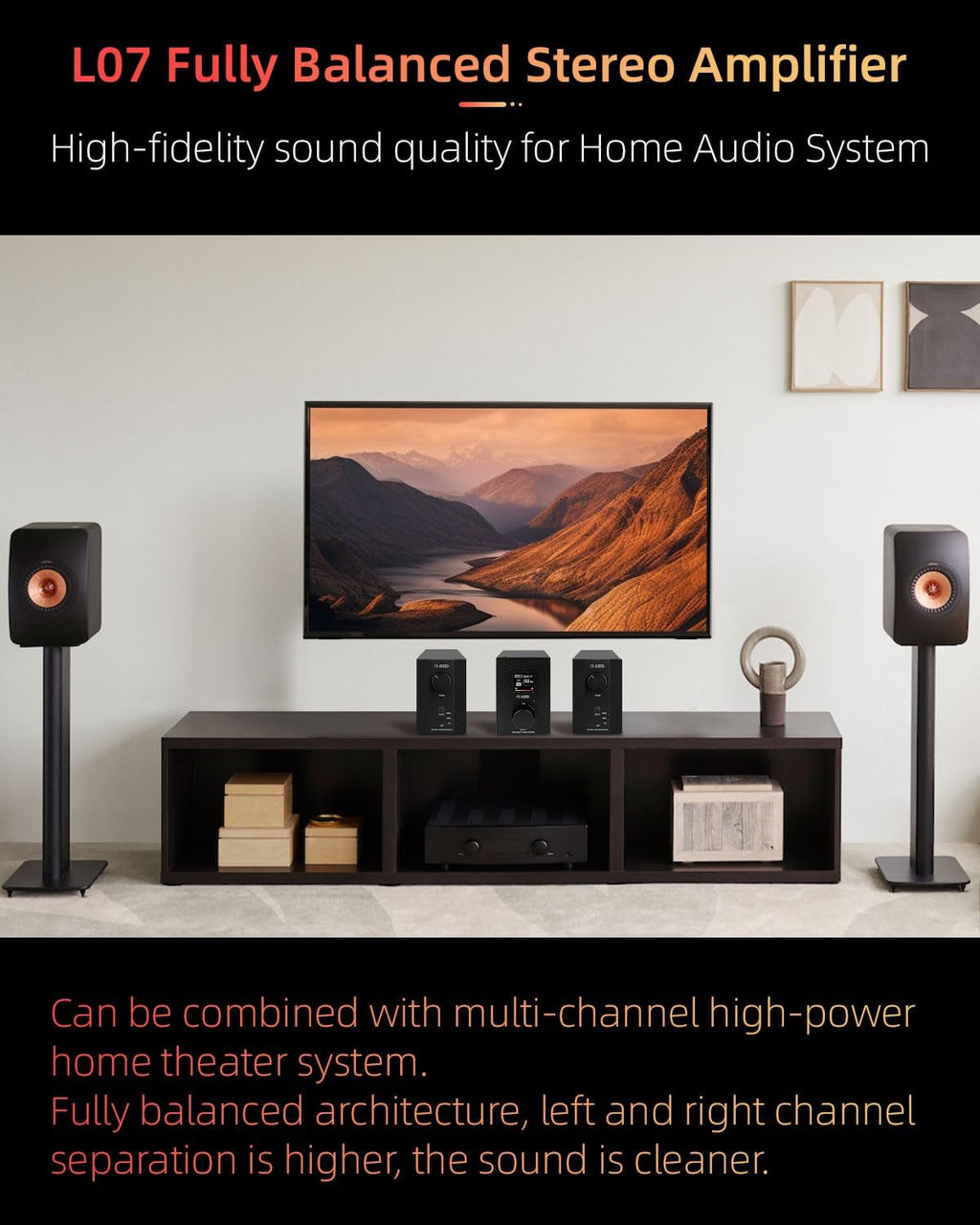 FX-Audio- L07 Stereo Audio Amplifier 200W x2 MA5332MS 2 Channel Class D Power Amp Bridgeable BTL 400W Hi-Fi Fully Balanced Amp for Passive Bookshelf Desktop Speakers Home Theater