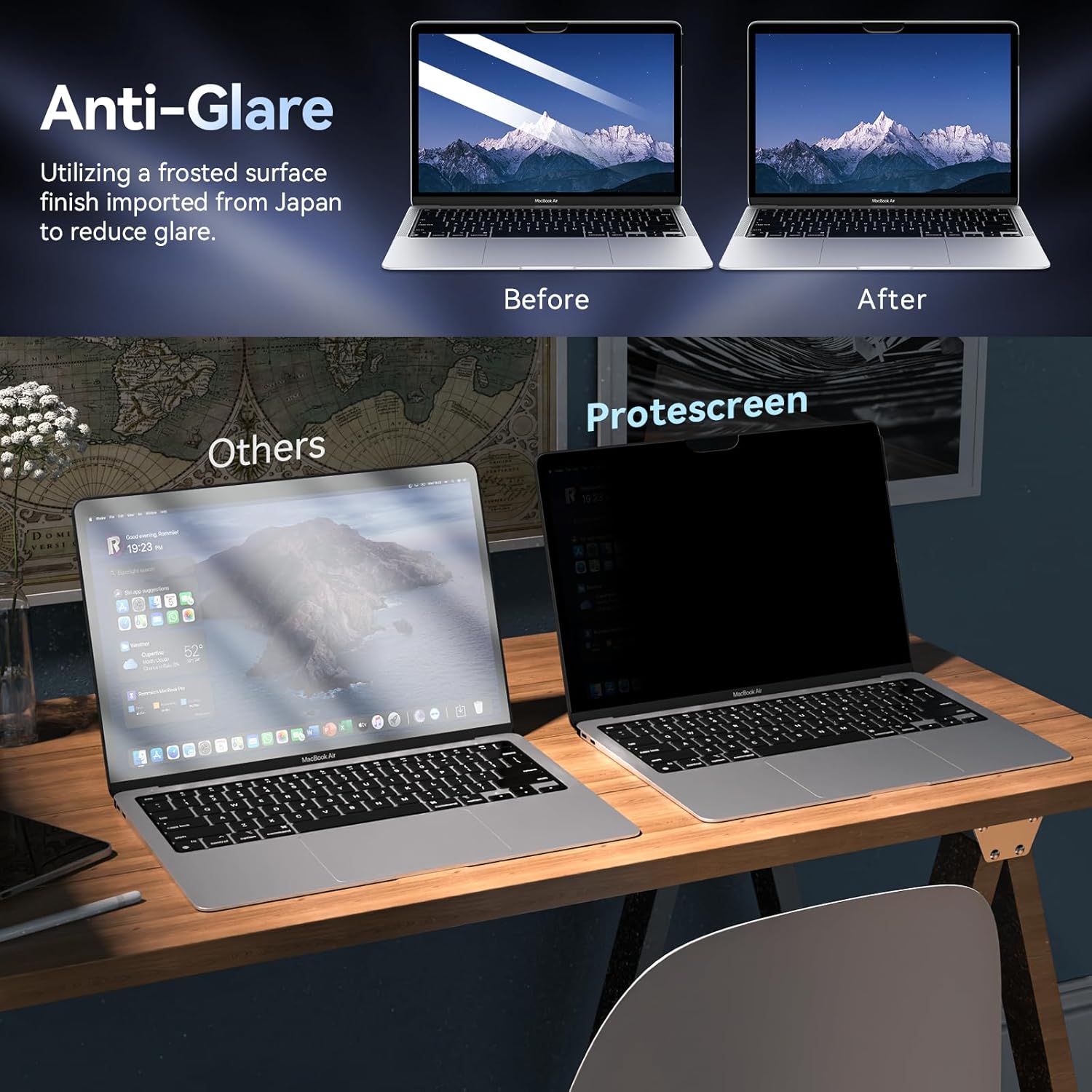 Privacy Screen MacBook Pro 13 Inch(2016-2022, M1, M2)/MacBook Air 13 in(2018-2021,M1),Easy On/Off Removable Anti Glare Blue Light Filter with Camera Cover,Anti Spy Laptop Screen Protector for Mac 13In