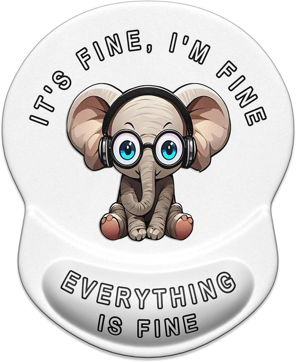 ITNRSIIET Ergonomic Mouse Pad with Gel Wrist Support Small Wrist Rest Smooth Surface Non-Slip PU Base Comfortable Office Supplies Pain Relief, 8.7 x 7.2 inches, Pretty Fine Elephant White