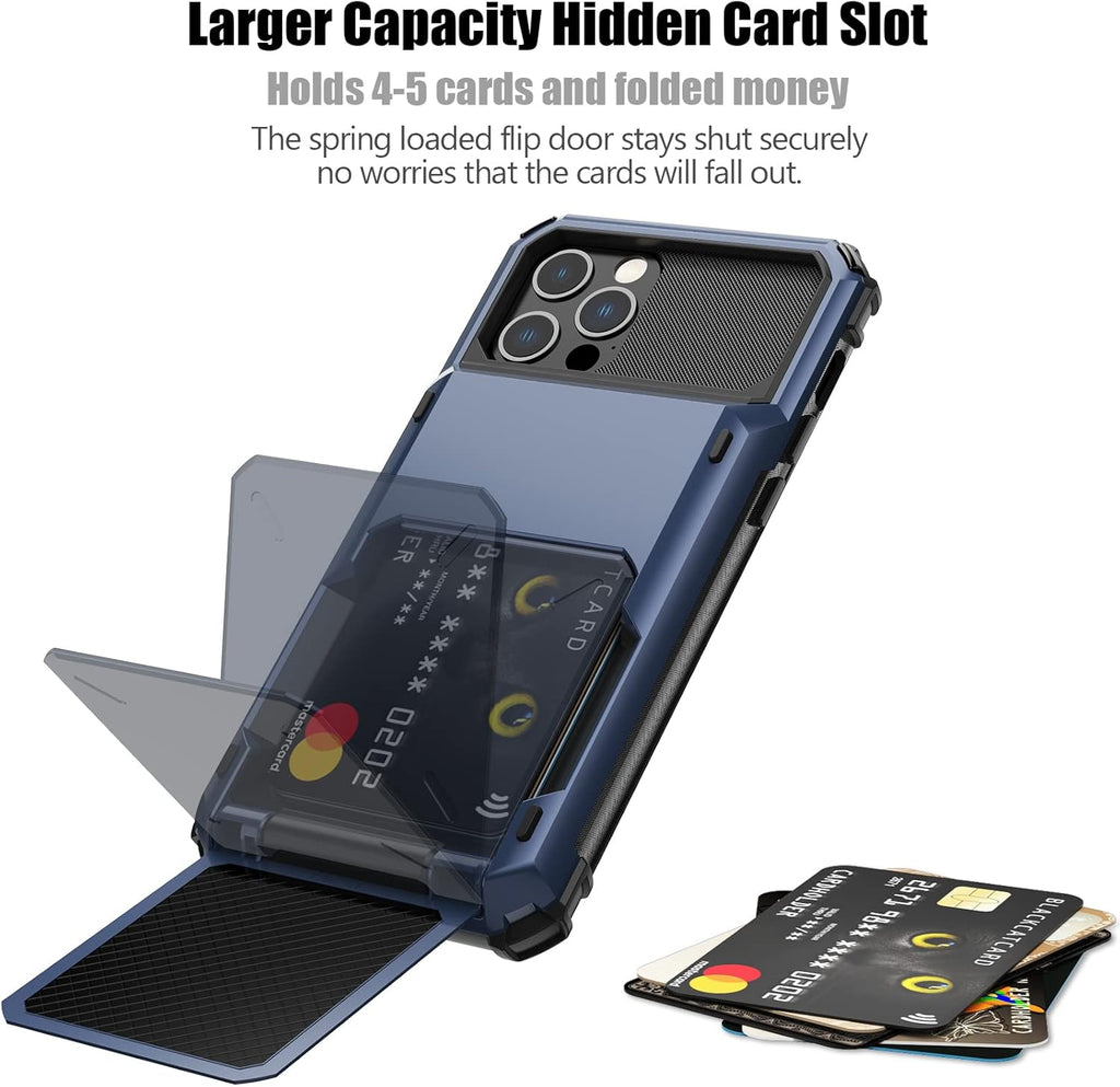 Nvollnoe for iPhone 12/12 Pro Case with Card Holder[Store 5 Cards] Dual Layer Heavy Duty Shockproof iPhone 12 Wallet Case with Hidden Card Slot Large Storage Cover for iPhone 12(Blue)