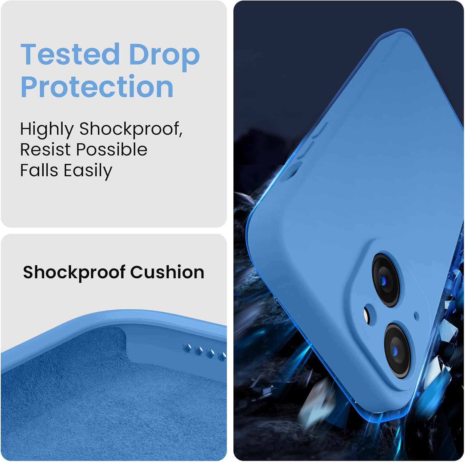 FireNova Designed for iPhone 15 Case, Silicone Upgraded [Camera Protection] Phone Case with [2 Screen Protectors], Soft Anti-Scratch Microfiber Lining Inside, 6.1 inch, Blue