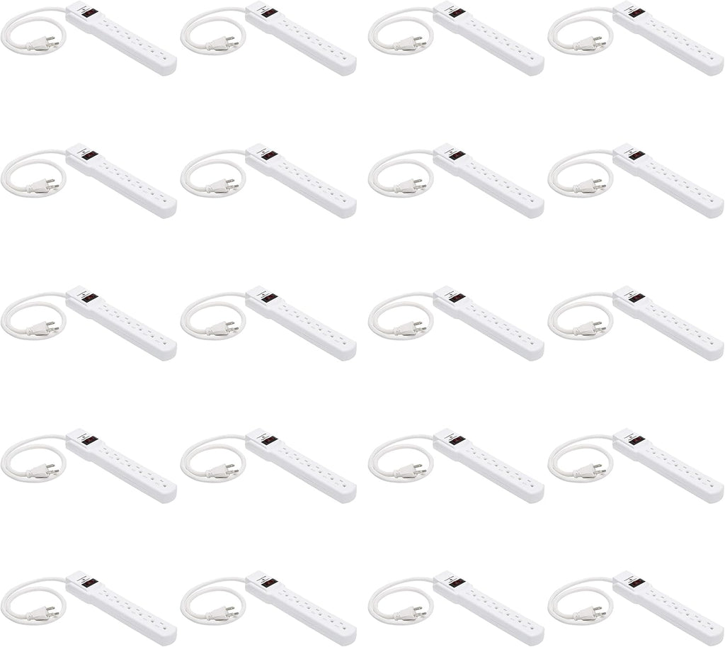Amazon Basics Surge Protector Power Strip, 6-Outlet with 200J Protection, 2ft Extension Cord, Rectangle, White (20 Pack)
