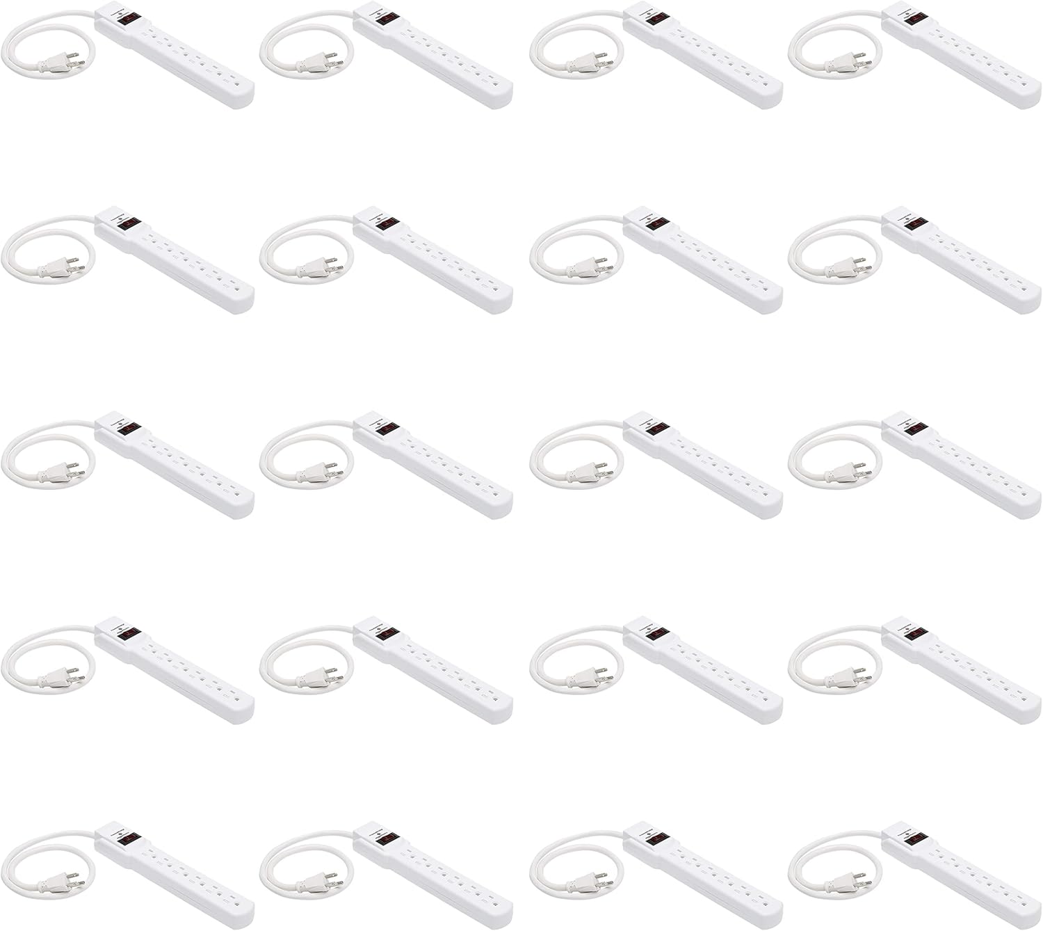 Amazon Basics Surge Protector Power Strip, 6-Outlet with 200J Protection, 2ft Extension Cord, Rectangle, White (20 Pack)