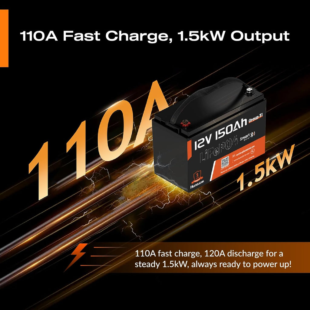 12V 150Ah LiFePO4 Lithium Battery 3 Pack- BCI Group 31 with Bluetooth | Built-in 110A BMS & Low-Temp Protection | 15000+ Deep Cycles for Solar RV Marine Off-Grid