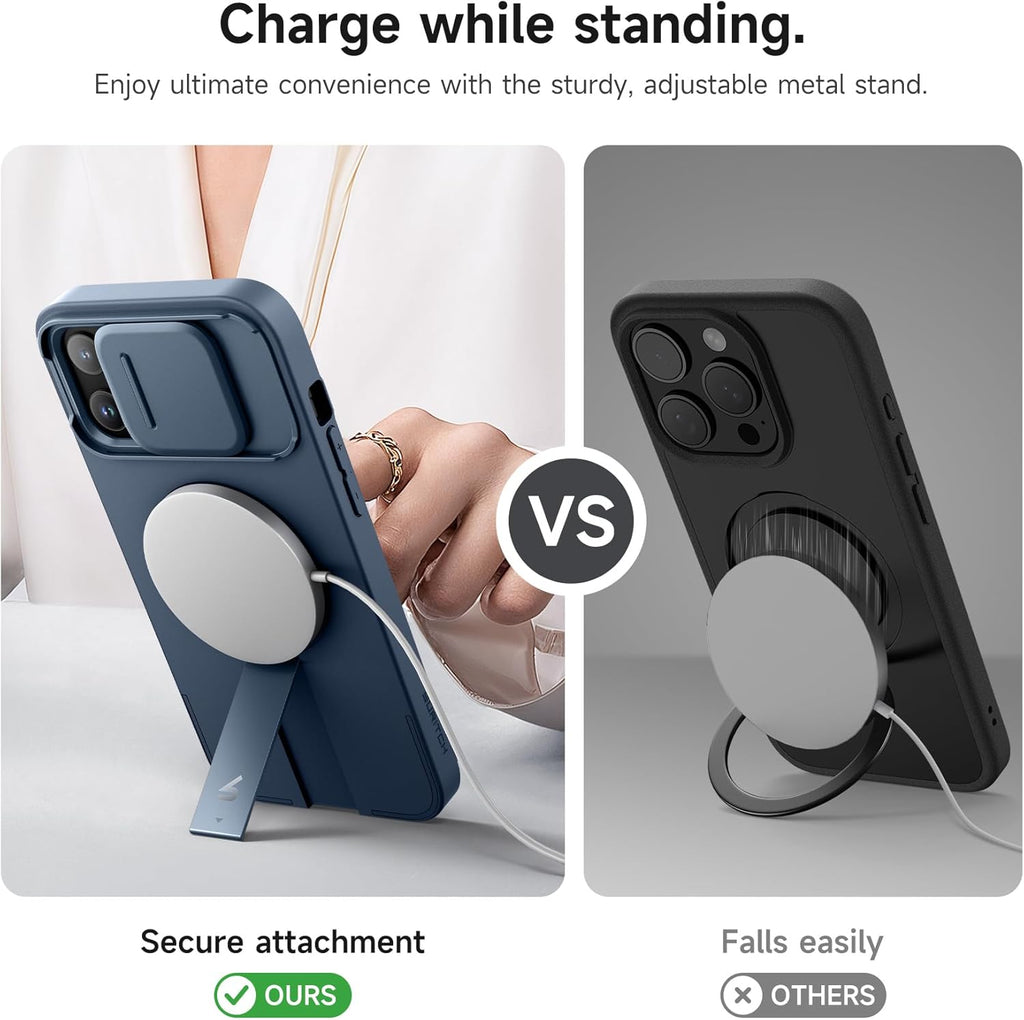 SURITCH for iPhone 13 Pro Max/12 Pro Max Case with Magnetic Camera Slide Cover and Adjustable Kickstand, Compatible with MagSafe, Shockproof Bumper Case Slim Protective Cover 6.7 Inch, Blue