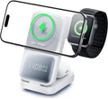 GUSGU MagTime 3 in 1 Wireless Charging Station with Real-Time Power and Time Display, Foldable Wireless Charger Stand, Compatible with iPhone 16/15/14/13/12, iWatch S1-10/Ultra, AirPods-White