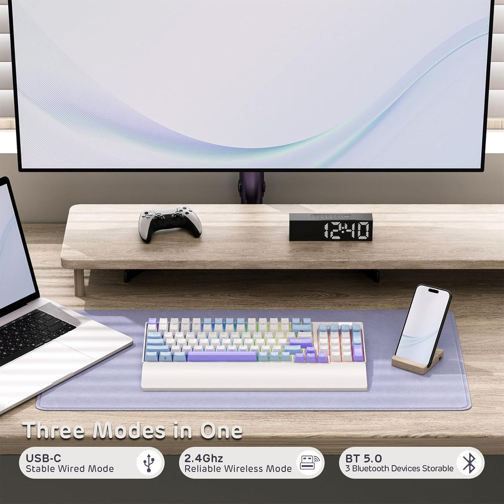 RK ROYAL KLUDGE RK96 RGB Limited Ed, 90% 96 Keys Wireless 3-Mode BT5.0/2.4G/USB-C Hot Swappable Mechanical Keyboard w/Wrist Rest, Volume Control, Software, Massive Battery, RK Pale Green Switch