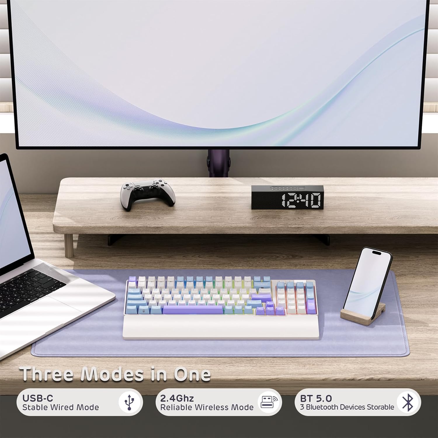 RK ROYAL KLUDGE RK96 RGB Limited Ed, 90% 96 Keys Wireless 3-Mode BT5.0/2.4G/USB-C Hot Swappable Mechanical Keyboard w/Wrist Rest, Volume Control, Software, Massive Battery, RK Pale Green Switch