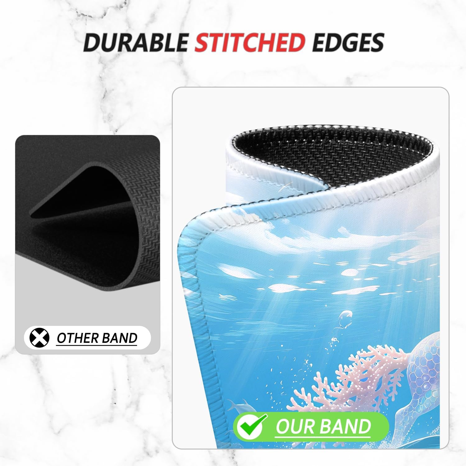 ITNRSIIET Mouse Pad Non-Slip Rubber Base Smooth Surface Stitched Edges Waterproof Durable Compatible with All Mice for Office & Gaming, Desk Accessory, 10.2x8.3x0.12 inch, Ocean