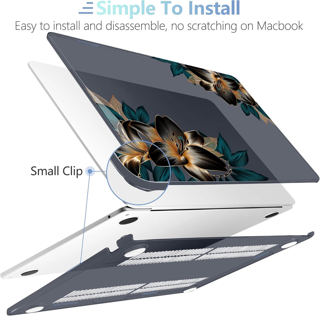 MEEgoodo for M4/M3/M2 MacBook Air 15.3 inch Case 2025 2024 2023, Case Fit Model (A3241/A3114/A2941) for MacBook Air 15 inch, Laptop Hard Shell with Keyboard Cover, Golden Lilies