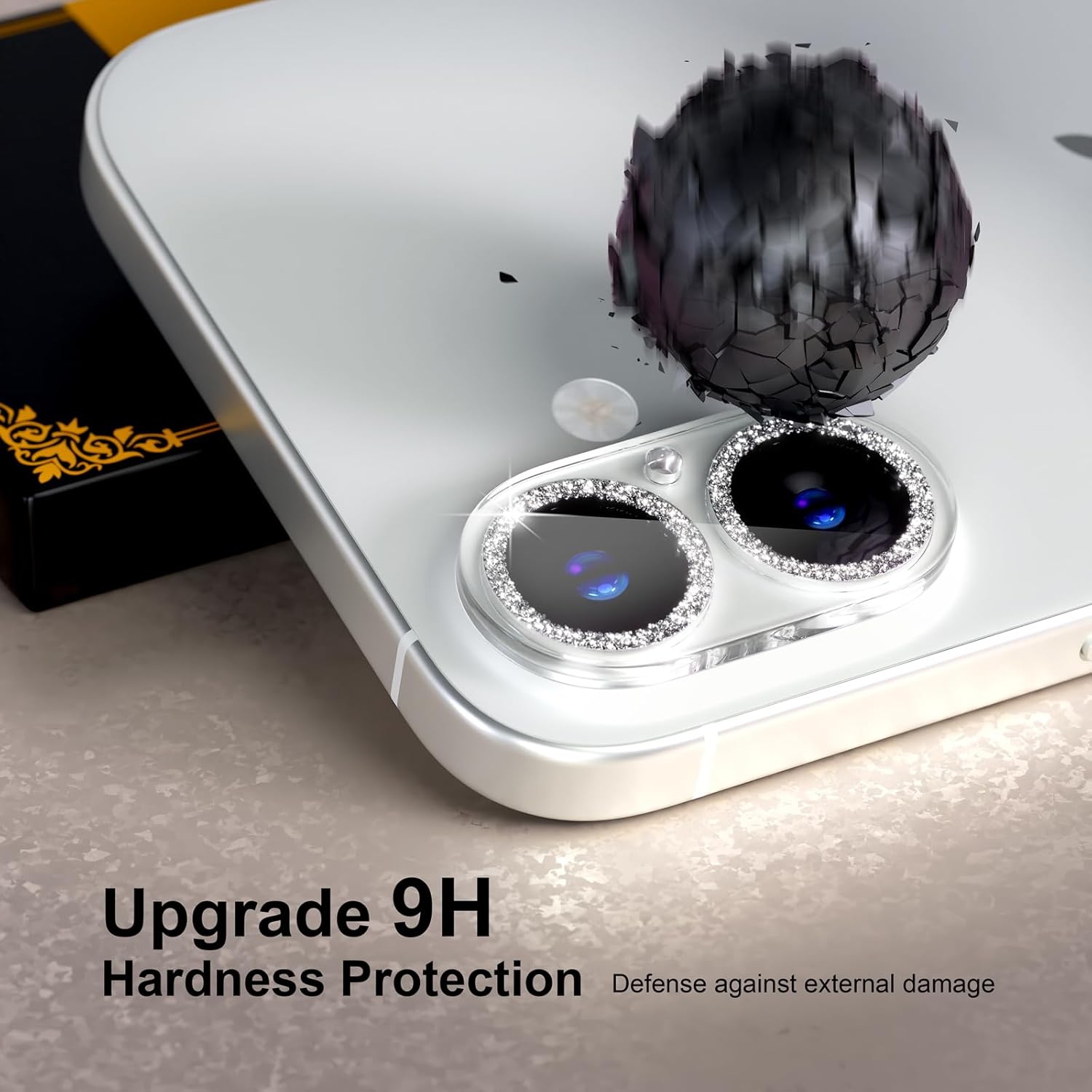 beuxece for 6 Pack iPhone 16 / iPhone 16 Plus Camera Lens Protector [Drop Protection] [Case Friendly] [Easy Installation] 9H Tempered Glass Camera Screen Protector Cover Accessories, Glitter Silver
