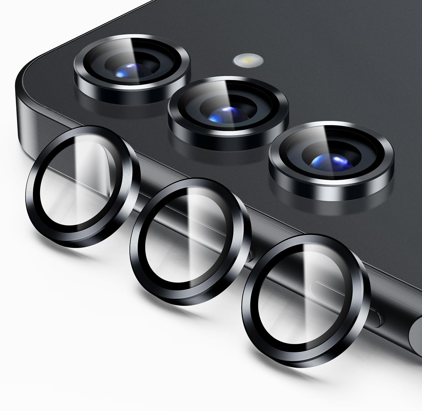 Korecase for Galaxy S25 Ultra Camera Lens Protector,9H Tempered Metal Glass Anti Scrach Rear Camera Screen Protector, Shockproof Metal Ring Lens Protection for Samsung Galaxy S25 Ultra，Black