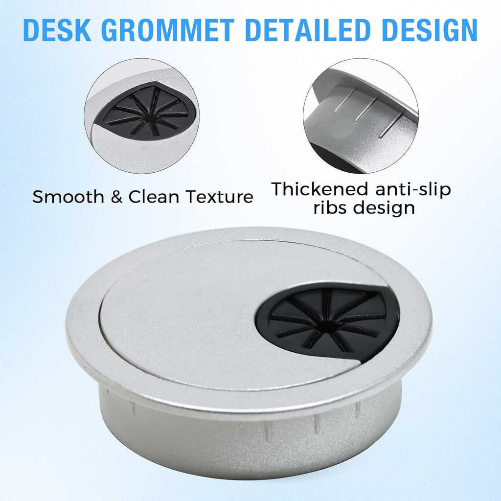 Desk Grommet 3-1/8" (80 mm), Desk Cord Hole Cover, Cable Grommet ABS Plastic, Desk Hole Grommet for Office and Home Table Cable, Detachable Cable Cord Organizer (Silver Sand 4 Pcs)